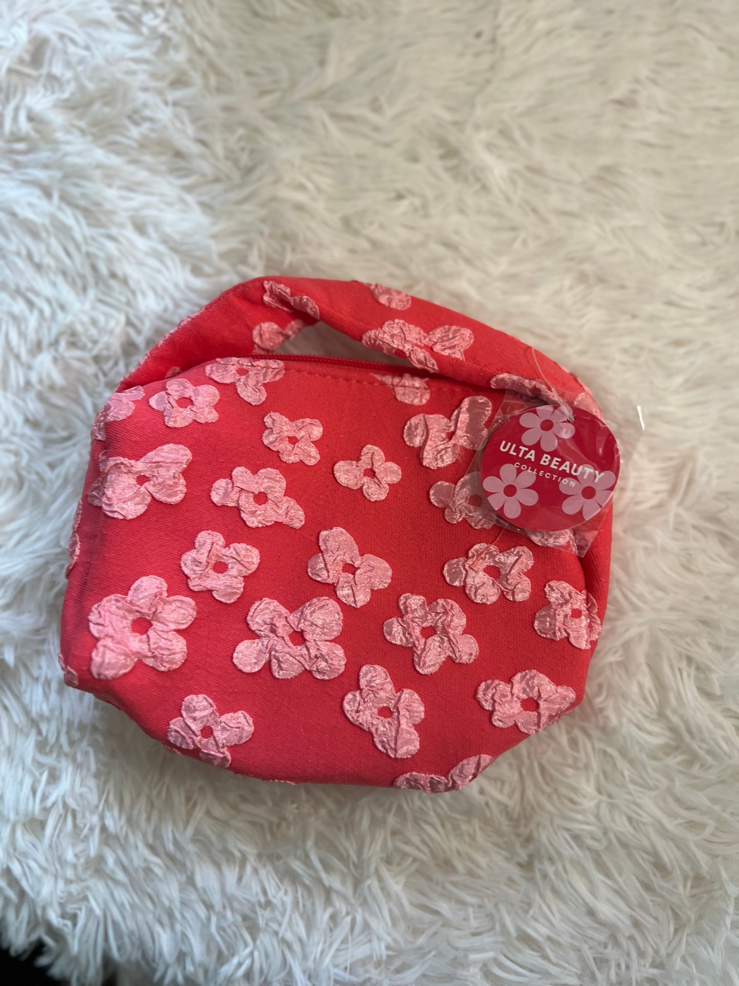 Textured Coral Makeup Bag with Floral Print & Handles – Ulta Beauty Collection