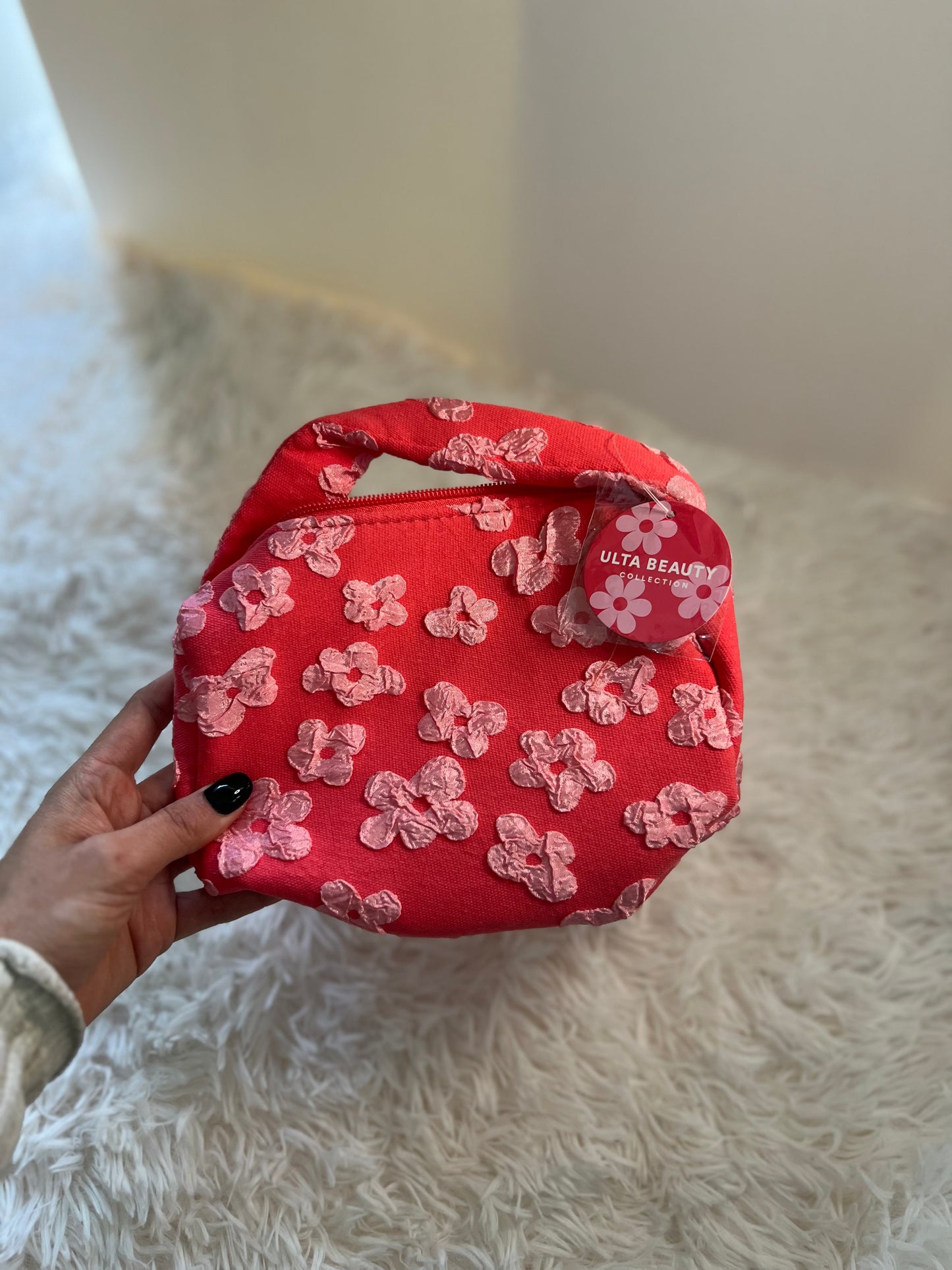 Textured Coral Makeup Bag with Floral Print & Handles – Ulta Beauty Collection