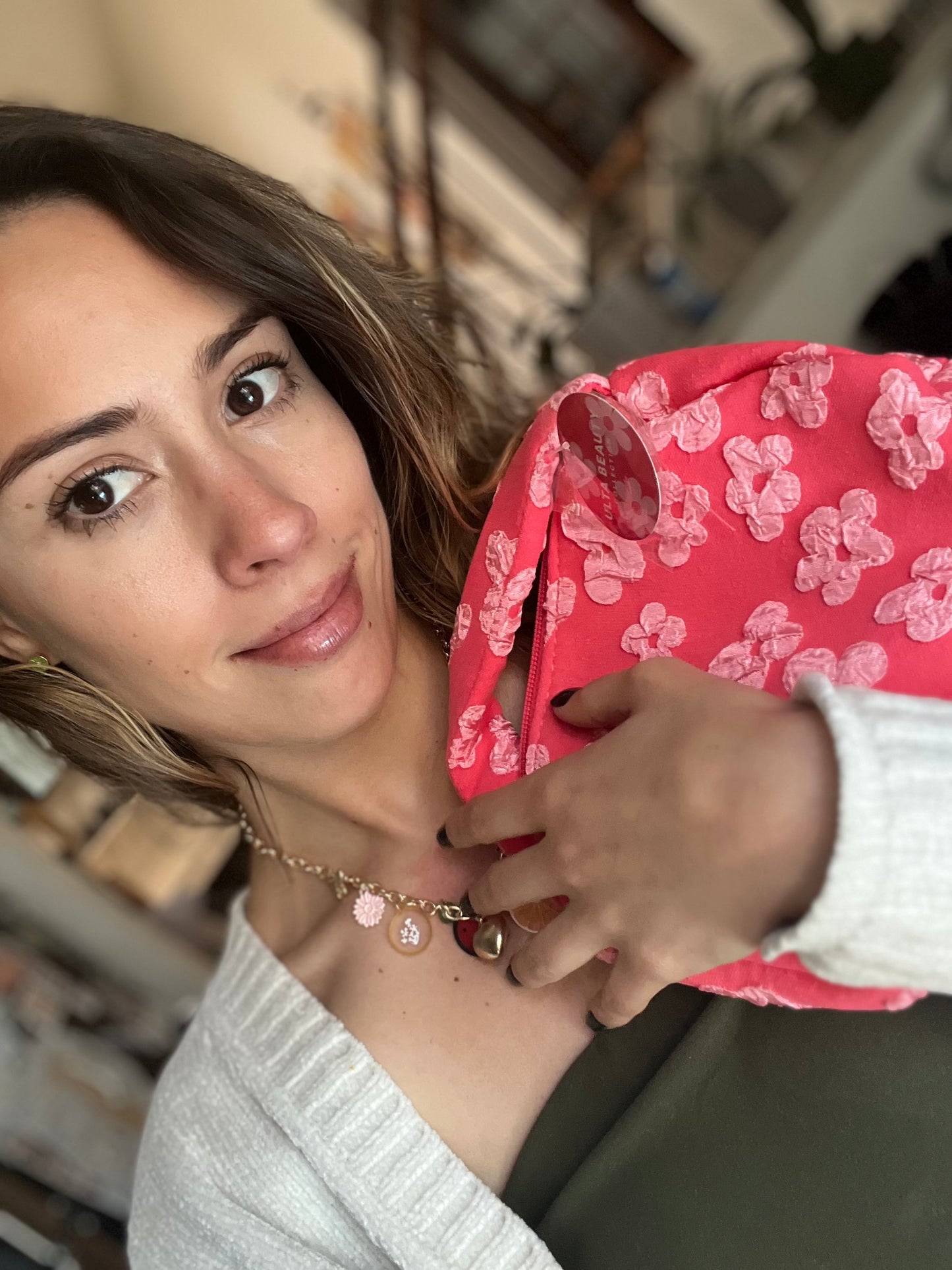 Textured Coral Makeup Bag with Floral Print & Handles – Ulta Beauty Collection