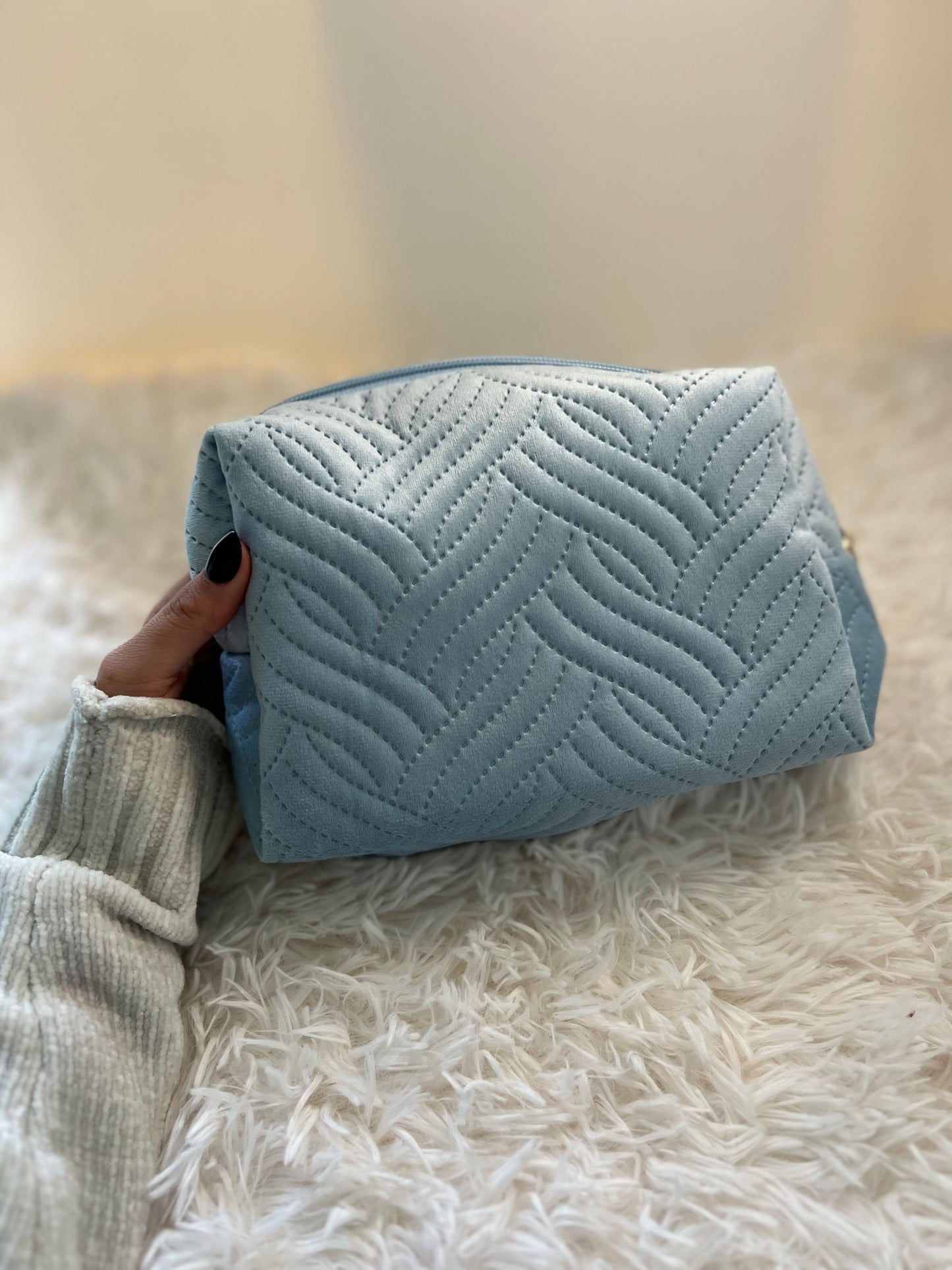 Soft Blue Textured Makeup Bag – Wavy Abstract Design (Ulta Beauty Collection)