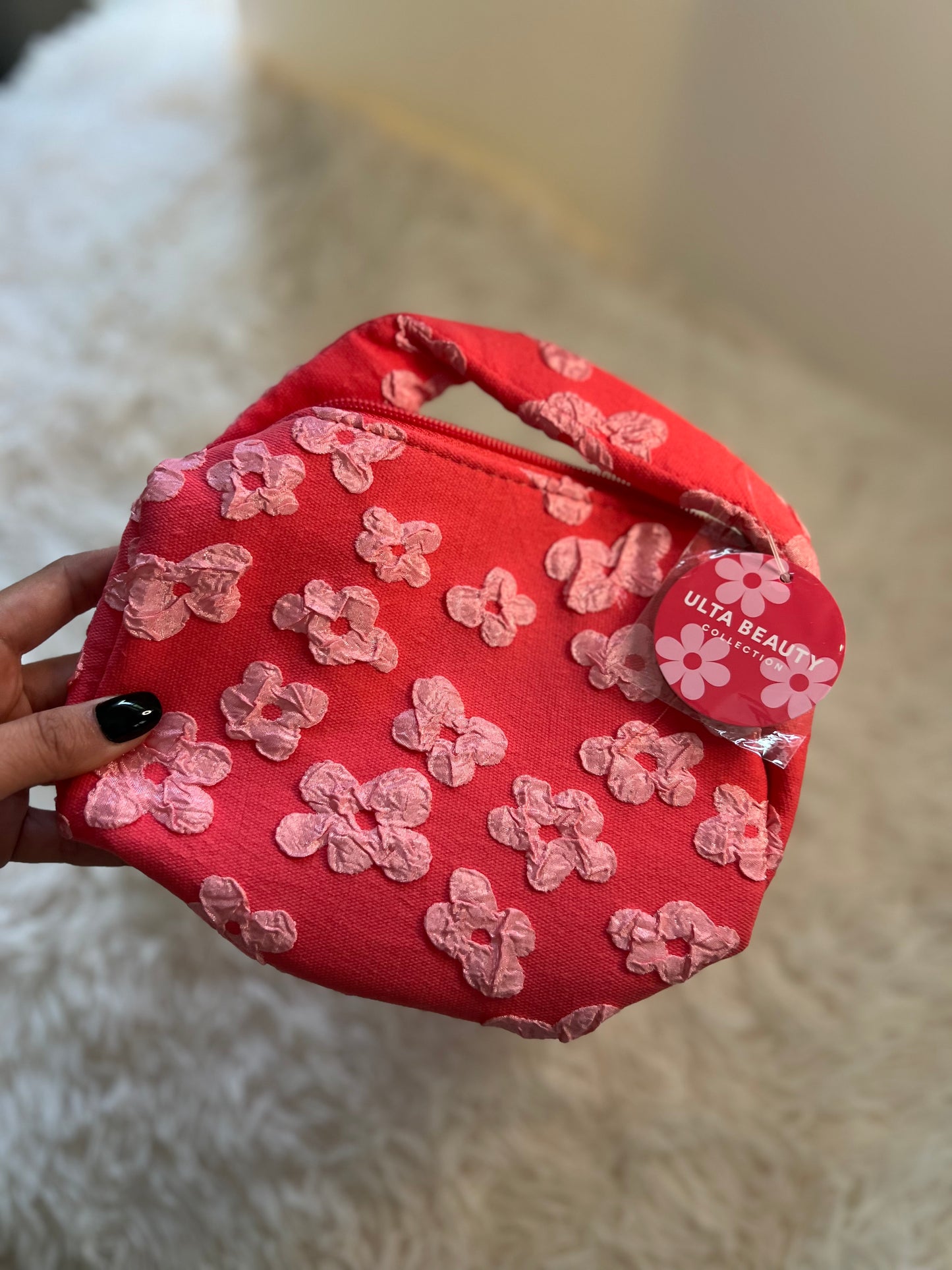 Textured Coral Makeup Bag with Floral Print & Handles – Ulta Beauty Collection
