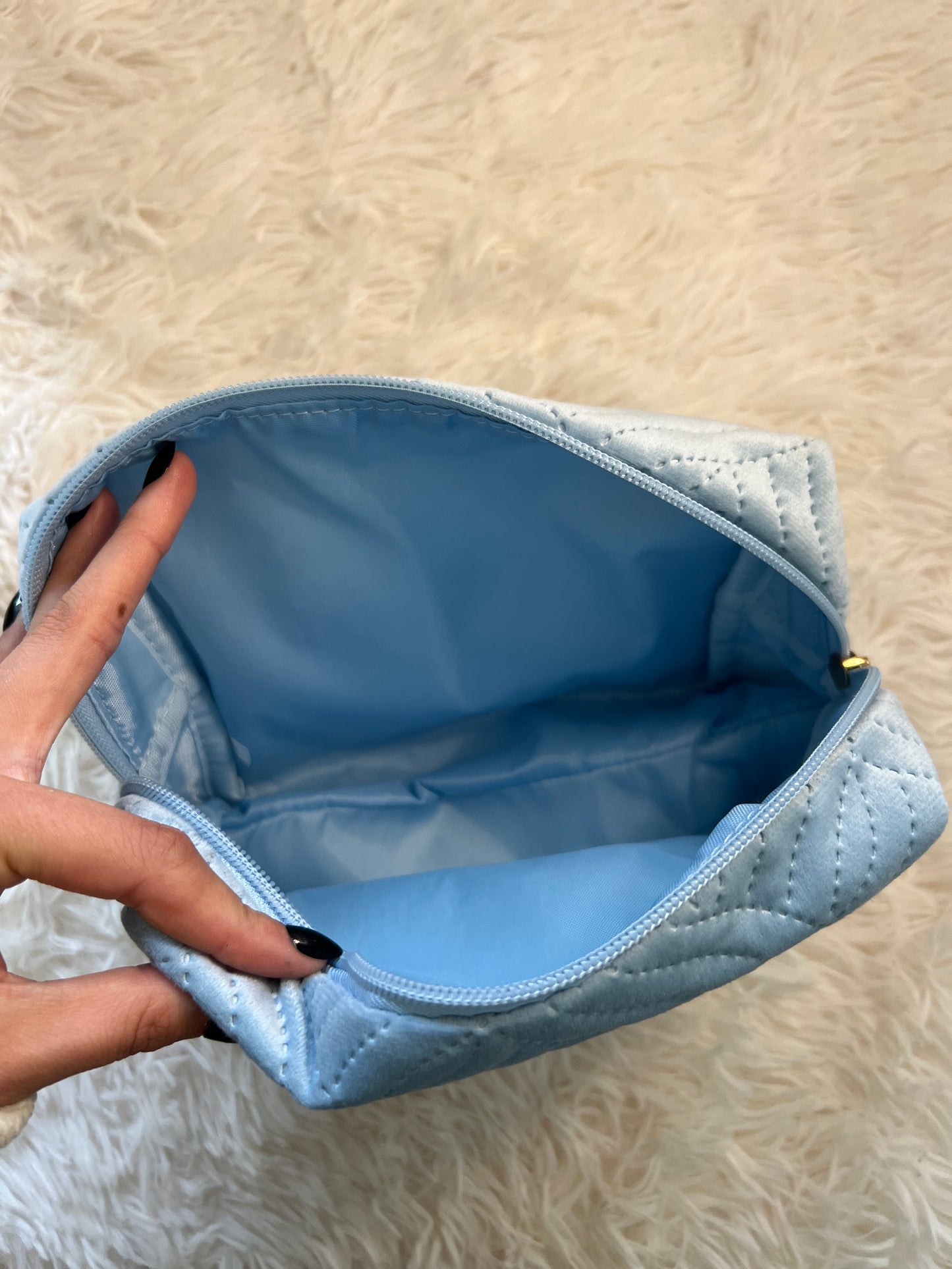 Soft Blue Textured Makeup Bag – Wavy Abstract Design (Ulta Beauty Collection)
