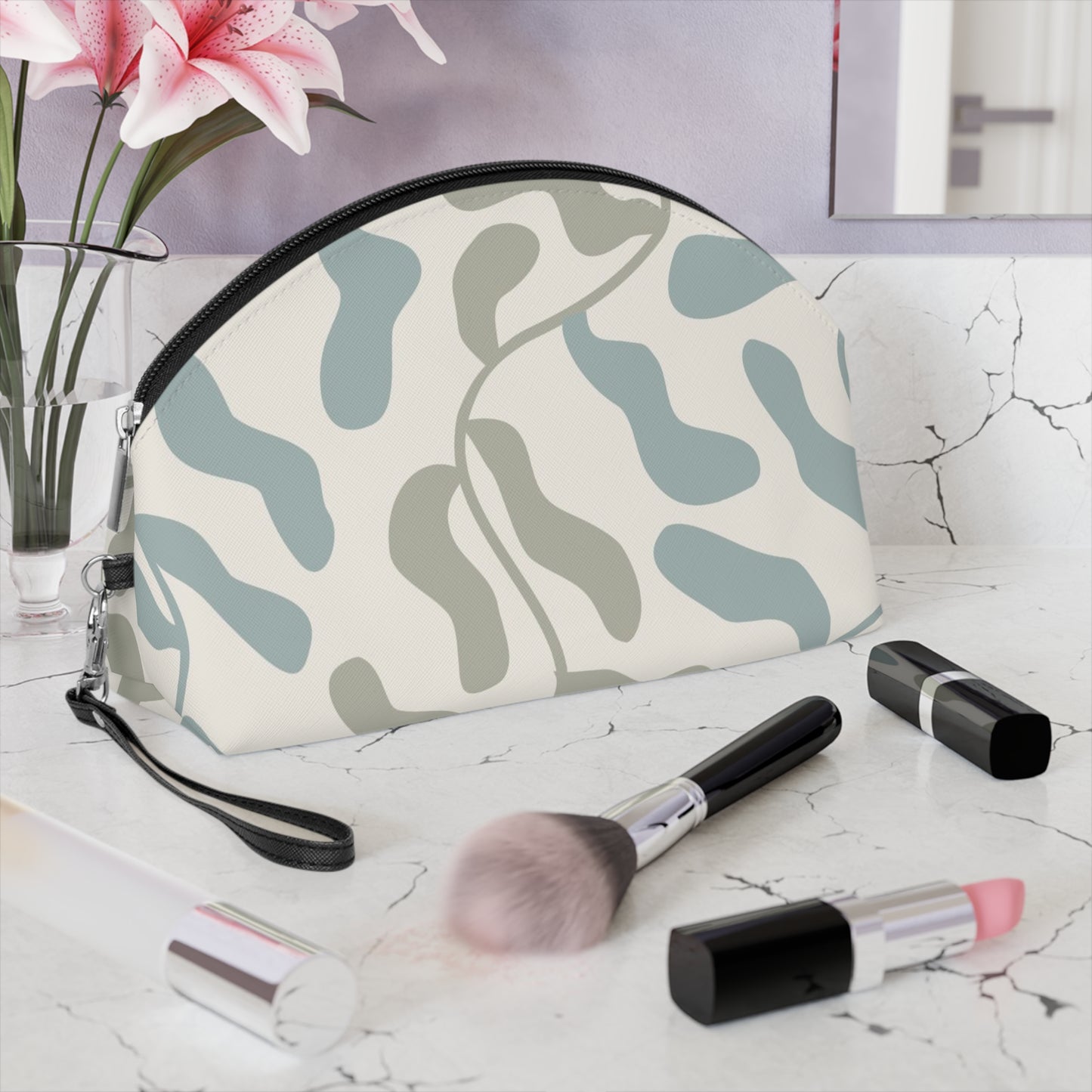 TTP EXCLSUIVE: Abstract Wavy Chic Makeup Bag - Stylish Pouch for Cosmetics, Travel Organizer, Gift for Her, Trendy Toiletry Bag, Everyday Essentials